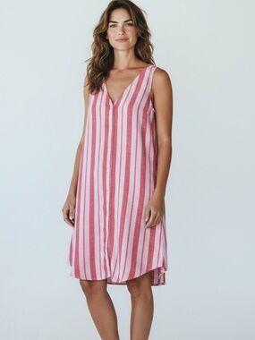 Gap Linen Blend Vertical Stripe Sleeveless Button Front Shift Dress Size Medium